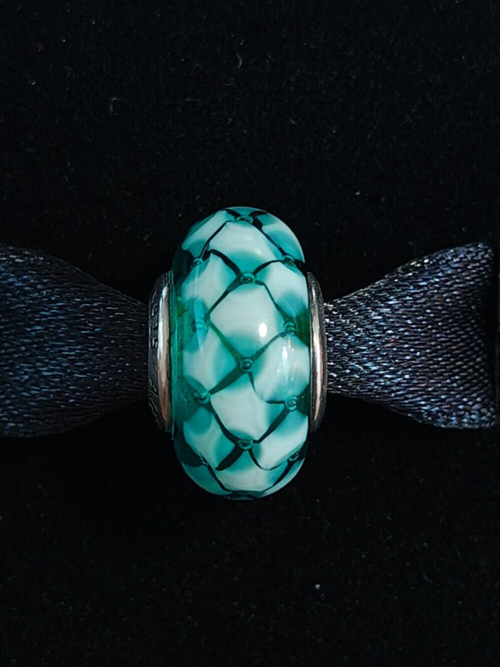 Authentic Pandora Retired Teal Lattice Murano Glass Charm – 791625